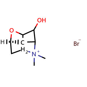 Chemical structure of (1s,3RS,4RS,5RS,7SR)-4-hydroxy-6,6-dimethyl-2-oxa-6- azatricyclo[3.3.1.03,7]nonan-6-ium bromide , CAS 845870-40-8, AChemBlock AD261080