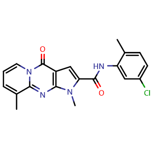 Chemical structure of N-(5-Chloro-2-methylphenyl)-1,9-dimethyl-4-oxo-1,4-dihydropyrido[1,2-a]pyrrolo[2,3-d]pyrimidine-2-carboxamide , CAS 864855-71-0, AChemBlock AD261100