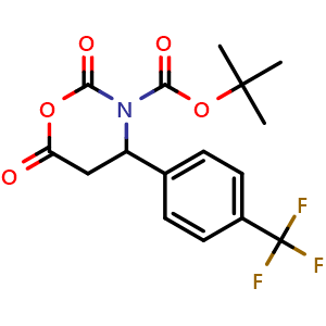 Chemical structure of tert-Butyl 2,6-dioxo-4-(4-(trifluoromethyl)phenyl)-1,3-oxazinane-3-carboxylate , CAS 886362-59-0, AChemBlock AD261112