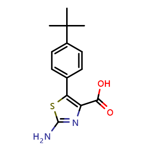 Chemical structure of 2-Amino-5-(4-(tert-butyl)phenyl)thiazole-4-carboxylic acid , CAS 923176-65-2, AChemBlock AD261134