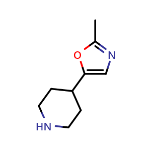Chemical structure of 4-(2-Methyl-5-oxazolyl)piperidine , CAS 944391-39-3, AChemBlock AD261146