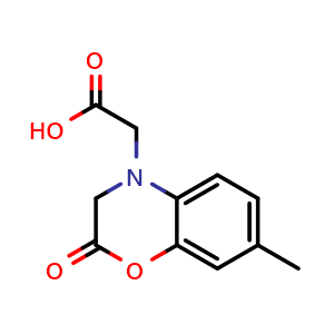 Chemical structure of 2-(7-Methyl-2-oxo-3,4-dihydro-2h-1,4-benzoxazin-4-yl)acetic acid , CAS 953743-36-7, AChemBlock AD261151