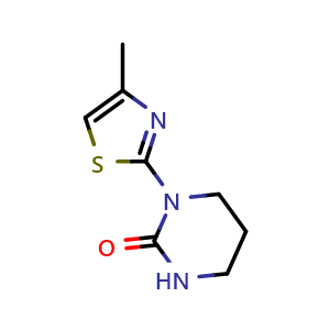 Chemical structure of Tetrahydro-1-(4-methyl-2-thiazolyl)-2(1H)-pyrimidinone , CAS 1549021-14-8, AChemBlock AD261182