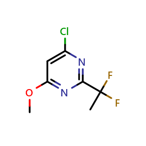 Chemical structure of 6-Chloro-2-(1,1-difluoroethyl)-4-methoxypyrimidine , CAS 3010883-42-5, AChemBlock AD261191