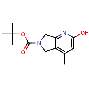 Chemical structure of 2-Methylpropan-2-yl 2-hydroxy-4-methyl-6,7-dihydro-5H-pyrrolo[4,3-b]pyridine-6-carboxylate , CAS 3046403-15-7, AChemBlock AD261192