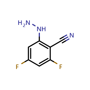 Chemical structure of 2,4-Difluoro-6-hydrazinylbenzonitrile , CAS 1885119-05-0, AChemBlock AD261194