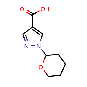 Chemical structure of 1-(Tetrahydro-2H-pyran-2-yl)-1H-pyrazole-4-carboxylic acid , CAS 848818-59-7, AChemBlock AD261197
