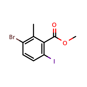 Chemical structure of Methyl 3-bromo-6-iodo-2-methylbenzoate , CAS 2386166-85-2, AChemBlock AD261200