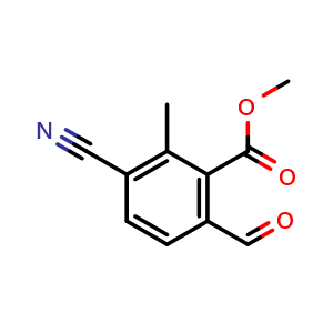 Chemical structure of Methyl 3-cyano-6-formyl-2-methylbenzoate , CAS 1803754-53-1, AChemBlock AD261201