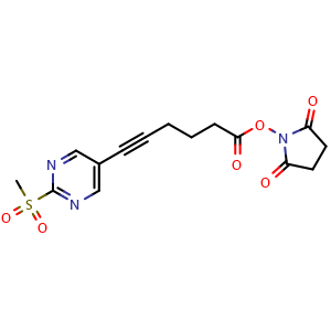 Chemical structure of 2,5-Dioxo-1-pyrrolidinyl 6-[2-(methylsulfonyl)-5-pyrimidinyl]-5-hexynoate , CAS 2813270-39-0, AChemBlock AD261216