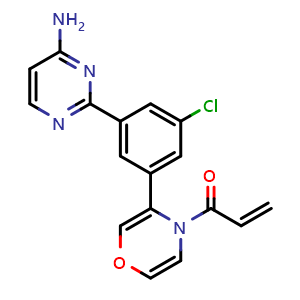 Chemical structure of 1-[(3R)-3-[3-(4-Aminopyrimidin-2-yl)-5-chlorophenyl]-1,4-oxazin-4-yl]prop-2-en-1-one , CAS 3034880-93-5, AChemBlock AD261218