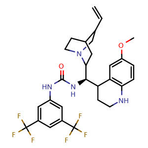 Chemical structure of 1-(3,5-bis(trifluoromethyl)phenyl)-3-((1R)-(6-methoxy-1,2,3,4-tetrahydroquinolin-4-yl)(5-vinylquinuclidin-2-yl)methyl)urea , AChemBlock AD261240