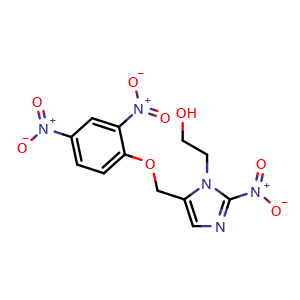 Chemical structure of 2-(5-{[(2,4-Dinitrophenyl)oxy]methyl}-2-nitroimidazol-1-yl)ethan-1-ol , AChemBlock AD261244