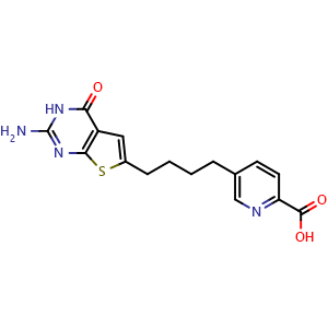 Chemical structure of 5-[4-(2-Amino-4-oxo-3H-thieno[2,3-d]pyrimidin-6-yl)butyl]pyridine-2-carboxylic acid , AChemBlock AD261245