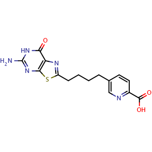 Chemical structure of 5-[4-(5-Amino-7-oxo-6H-[1,3]thiazolo[5,4-d]pyrimidin-2-yl)butyl]pyridine-2-carboxylic acid , AChemBlock AD261247