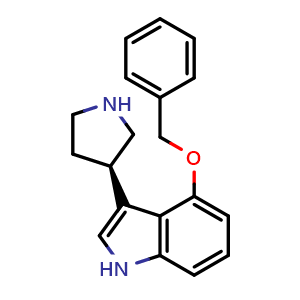 Chemical structure of 4-(benzyloxy)-3-[(3R)-tetrahydro-1H-pyrrol-3-yl]-1H-indole , CAS 3069955-26-3, AChemBlock AD261252