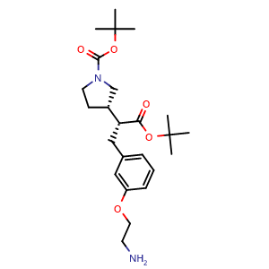 Chemical structure of 2-methylpropan-2-yl (3S)-3-[(2S)-3-{3-[(2-aminoethyl)oxy]phenyl}-1-[(2-methylprop-2-yl)oxy]-1-oxoprop-2-yl]tetrahydropyrrole-1-carboxylate , CAS 3085437-49-3, AChemBlock AD261259