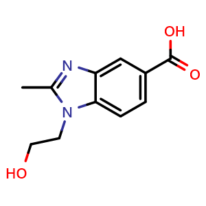 Chemical structure of 1-(2-Hydroxyethyl)-2-methyl-1H-benzimidazole-5-carboxylic acid , CAS 279227-02-0, AChemBlock AD261263