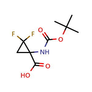 Chemical structure of 1-(Boc-amino)-2,2-difluorocyclopropanecarboxylic Acid , CAS 796882-45-6, AChemBlock AD261271