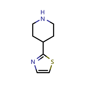 Chemical structure of 4-(1,3-Thiazol-2-yl)piperidine , CAS 788822-03-7, AChemBlock AD261274