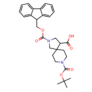 Chemical structure of 2-Fmoc-8-Boc-2,8-diazaspiro[4.5]decane-4-carboxylic acid , CAS 2171890-12-1, AChemBlock AD261288
