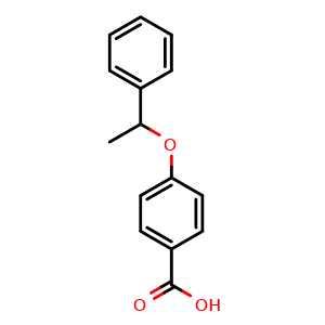 Chemical structure of 4-(1-Phenylethoxy)benzoic acid , CAS 149609-89-2, AChemBlock AD261319