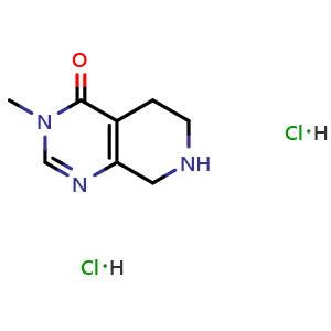 Chemical structure of 3-Methyl-5,6,7,8-tetrahydropyrido[3,4-d]pyrimidin-4(3H)-one dihydrochloride , CAS 1803598-30-2, AChemBlock AD261320