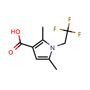 Chemical structure of 2,5-Dimethyl-1-(2,2,2-trifluoroethyl)-1H-pyrrole-3-carboxylic acid , CAS 873790-28-4, AChemBlock AD261337
