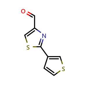 Chemical structure of 2-(3-Thienyl)thiazole-4-carbaldehyde , CAS 1184003-54-0, AChemBlock AD261344