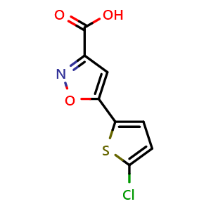 Chemical structure of 5-(5-Chloro-2-thienyl)isoxazole-3-carboxylic acid , CAS 933686-84-1, AChemBlock AD261346