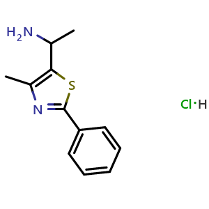Chemical structure of 1-(4-Methyl-2-phenyl-5-thiazolyl)ethanamine hydrochloride , CAS 1197519-74-6, AChemBlock AD261349