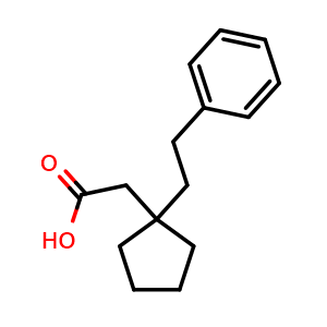 Chemical structure of 2-(1-Phenethylcyclopentyl)acetic acid , CAS 92655-03-3, AChemBlock AD261366