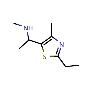 Chemical structure of 1-(2-Ethyl-4-methyl-5-thiazolyl)-N-methylethanamine , CAS 1248732-16-2, AChemBlock AD261377