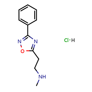 Chemical structure of N-Methyl-2-(3-phenyl-1,2,4-oxadiazol-5-yl)ethanamine hydrochloride , CAS 1803605-77-7, AChemBlock AD261386