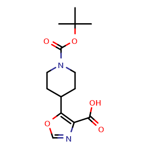 Chemical structure of 5-(1-Boc-4-piperidyl)oxazole-4-carboxylic acid , CAS 1252657-86-5, AChemBlock AD261404