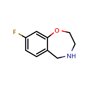 Chemical structure of 8-Fluoro-2,3,4,5-tetrahydrobenzo[f][1,4]oxazepine , CAS 844648-13-1, AChemBlock AD261409
