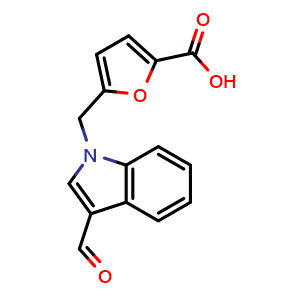 Chemical structure of 5-[(3-Formyl-1-indolyl)methyl]furan-2-carboxylic acid , CAS 838584-50-2, AChemBlock AD261412