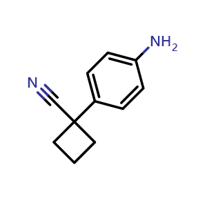 Chemical structure of 1-(4-Aminophenyl)cyclobutanecarbonitrile , CAS 811803-25-5, AChemBlock AD261418