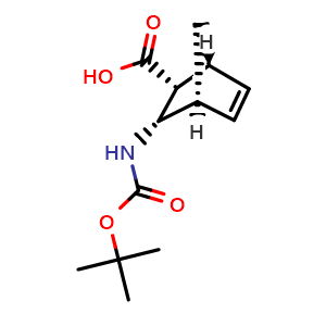Chemical structure of (1R,2R,3S,4S)-3-(tert-Butoxycarbonylamino)bicyclo[2.2.1]hept-5-ene-2-carboxylic acid , CAS 871357-91-4, AChemBlock AD261420