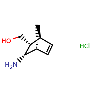 Chemical structure of ((1S,2R,3S,4R)-3-aminobicyclo[2.2.1]hept-5-en-2-yl)methanol hydrochloride , CAS 205639-90-3, AChemBlock AD261422