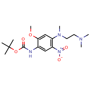Chemical structure of N1-Boc-N4-[2-(dimethylamino)ethyl]-2-methoxy-N4-methyl-5-nitro-1,4-benzenediamine , CAS 1802924-14-6, AChemBlock AD261448