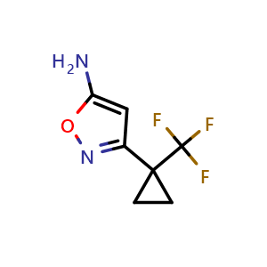 Chemical structure of 3-[1-(Trifluoromethyl)cyclopropyl]isoxazol-5-amine , CAS 1428219-43-5, AChemBlock AD261462