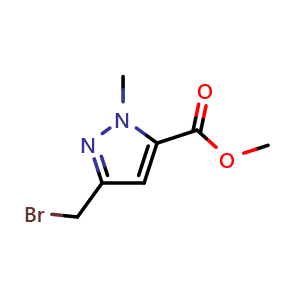 Chemical structure of Methyl 3-(bromomethyl)-1-methylpyrazole-5-carboxylate , CAS 878744-19-5, AChemBlock AD261466