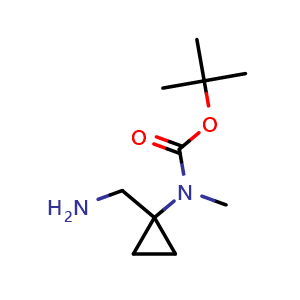 Chemical structure of 1-(Aminomethyl)-N-Boc-N-methylcyclopropanamine , CAS 1781640-34-3, AChemBlock AD261484