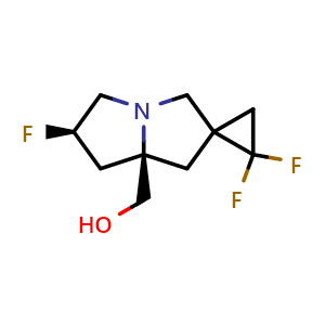Chemical structure of [(6'R,7a'R)-2,2,6'-Trifluorohexahydrospiro[cyclopropane-1,2'-pyrrolizin]-7a'-yl]methanol , CAS 2838077-35-1, AChemBlock AD261485