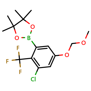Chemical structure of 3-Chloro-5-(methoxymethoxy)-2-(trifluoromethyl)phenylboronic acid pinacol ester , CAS 2621936-30-7, AChemBlock AD261489