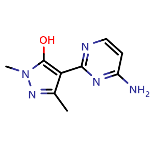 Chemical structure of 4-(4-Amino-2-pyrimidinyl)-1,3-dimethyl-1H-pyrazol-5-ol , CAS 3054767-00-6, AChemBlock AD261490