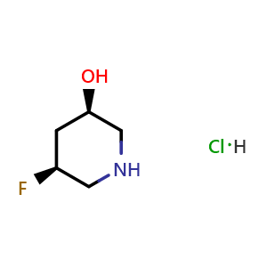 Chemical structure of (3R,5S)-5-Fluoropiperidin-3-ol hydrochloride , CAS 2490344-75-5, AChemBlock AD261493