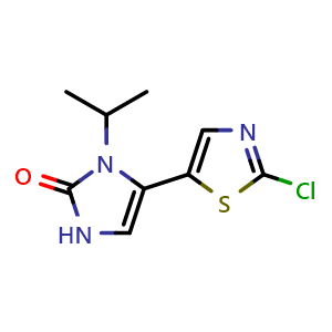 Chemical structure of 5-(2-Chloro-5-thiazolyl)-1-isopropyl-1H-imidazol-2(3H)-one , CAS 1956382-14-1, AChemBlock AD261494