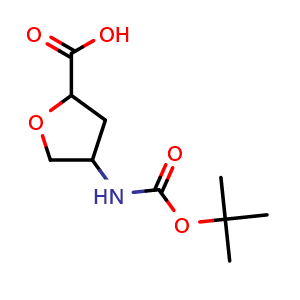 Chemical structure of 4-(Boc-amino)tetrahydrofuran-2-carboxylic acid , CAS 1779418-62-0, AChemBlock AD261499